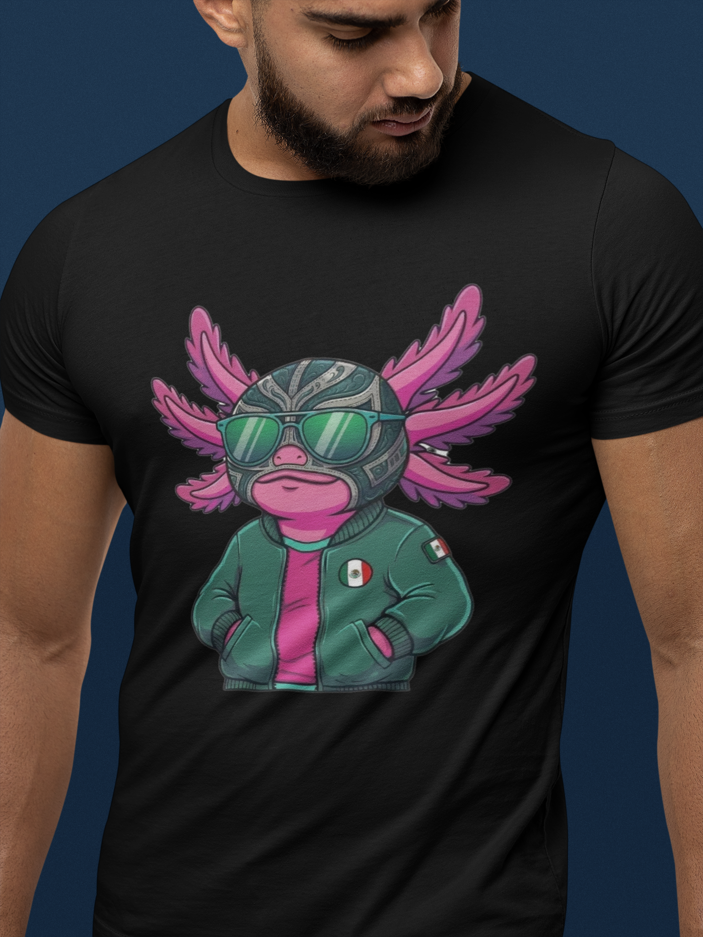 KROMA Black Tee — Luchador Axolotl | Cyber-México Streetwear