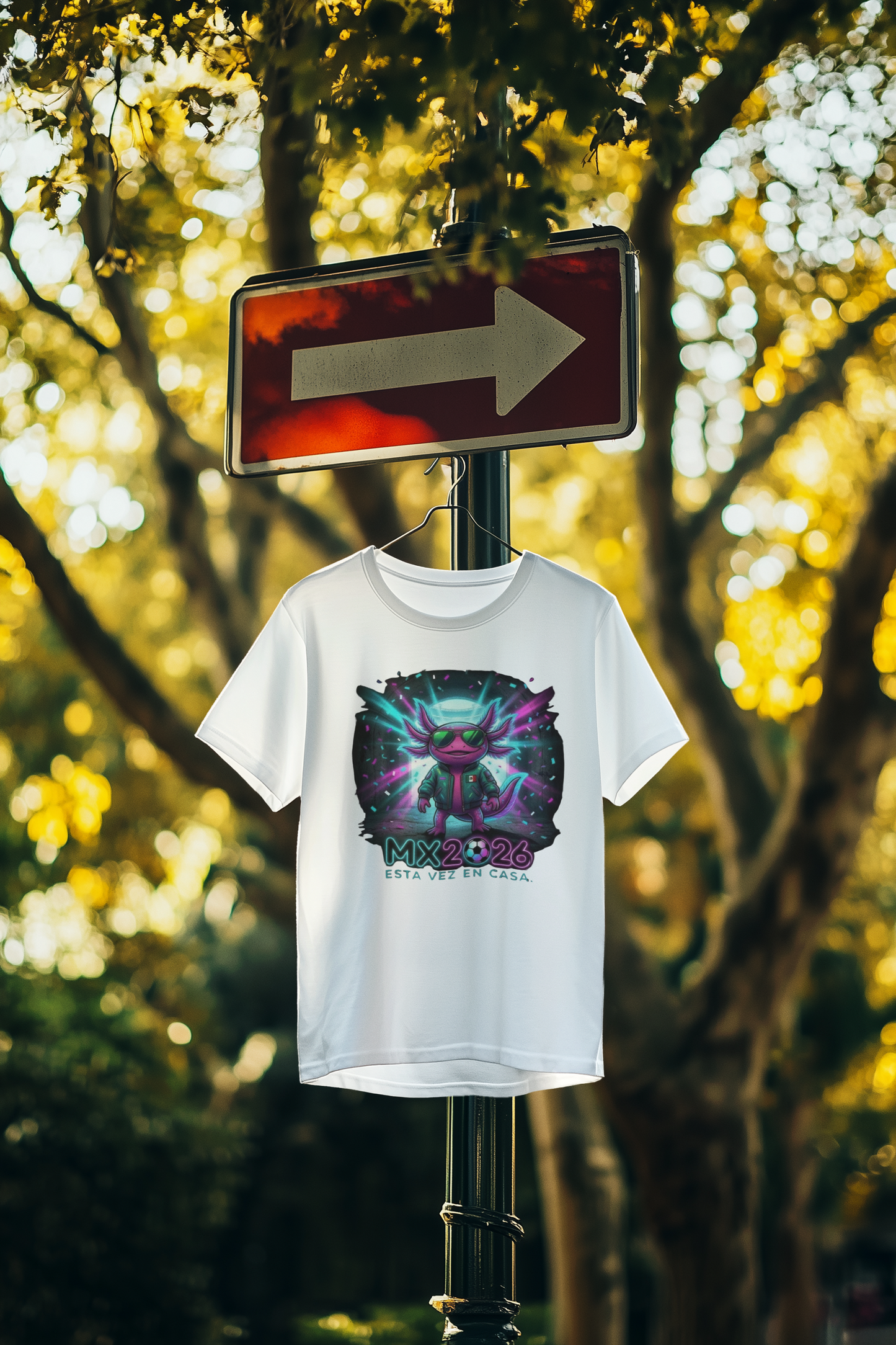 KROMA White Tee — Stadium Axolotl | Cyber-México Streetwear