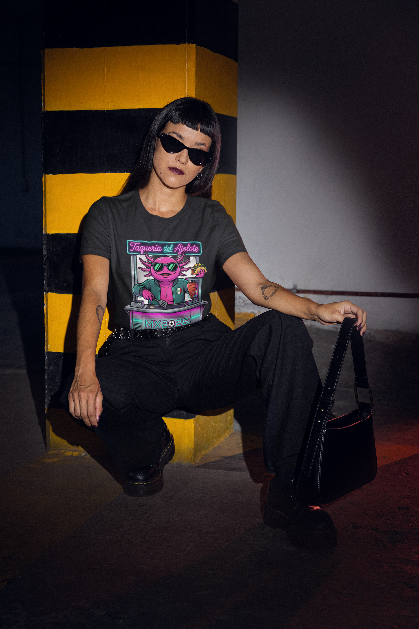 KROMA Black Tee — Taquero Axolotl | Cyber-México Streetwear