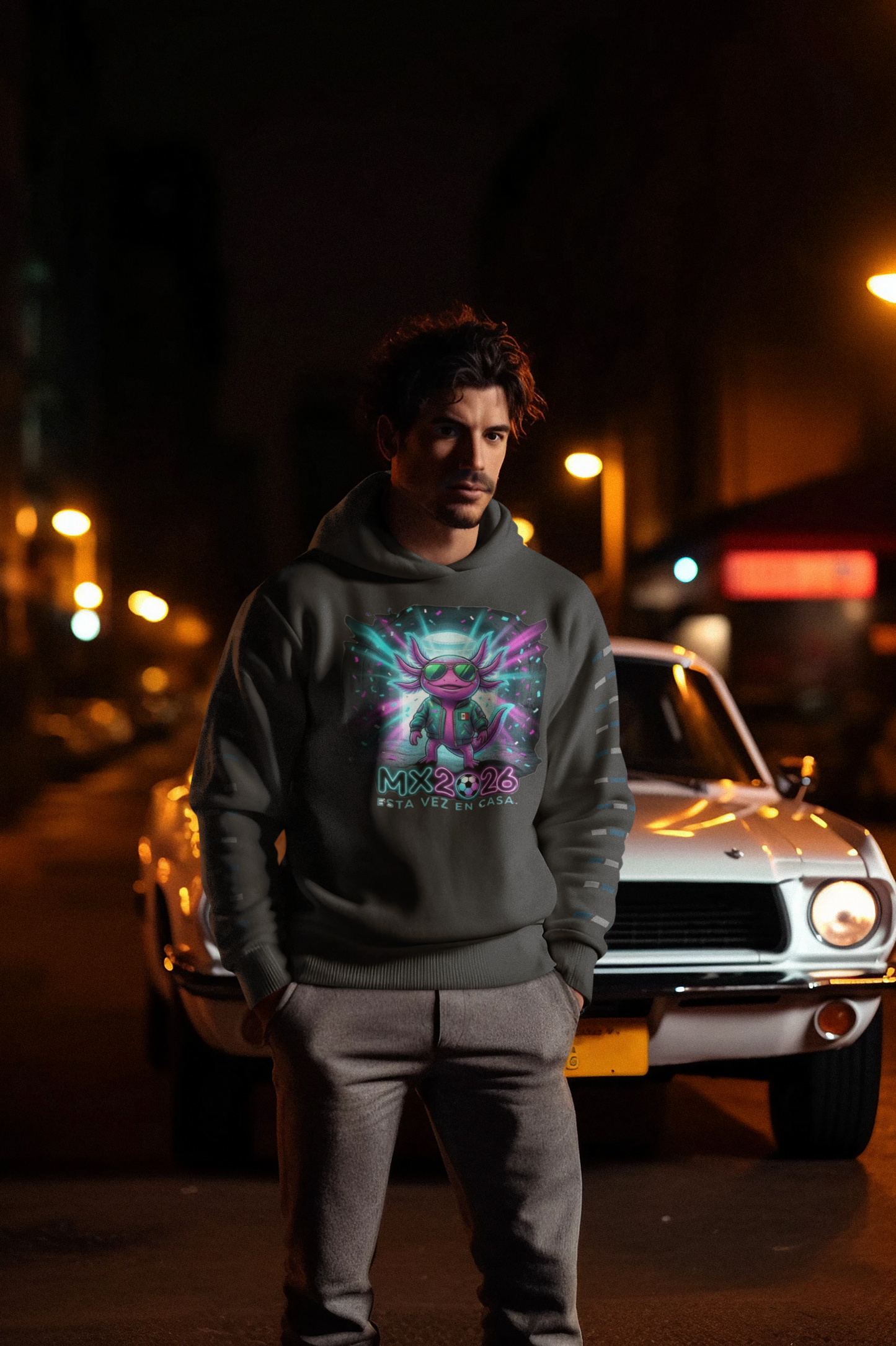 KROMA Black Hoodie — Stadium Axolotl | Cyber-México Streetwear