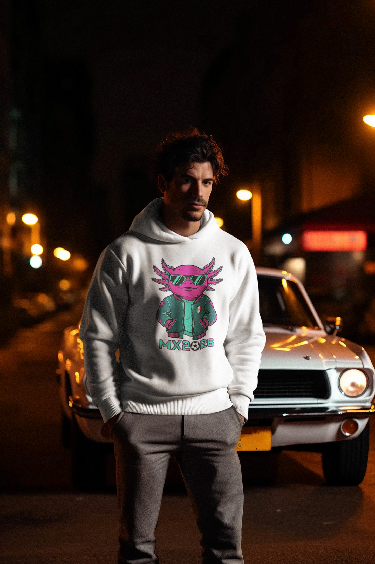 KROMA White Hoodie — Cyber Axolotl | Cyber-México Streetwear