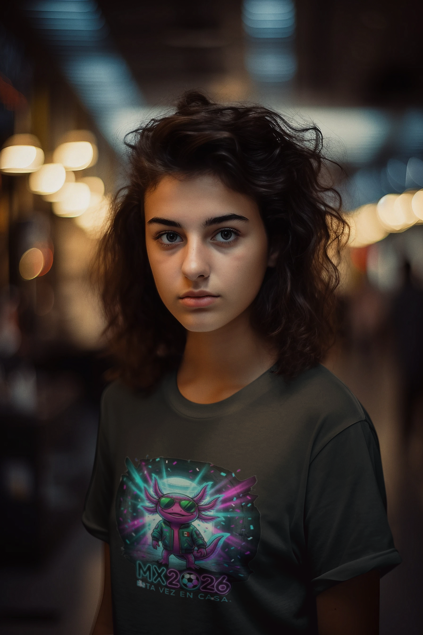 KROMA Black Tee — Stadium Axolotl | Cyber-México Streetwear