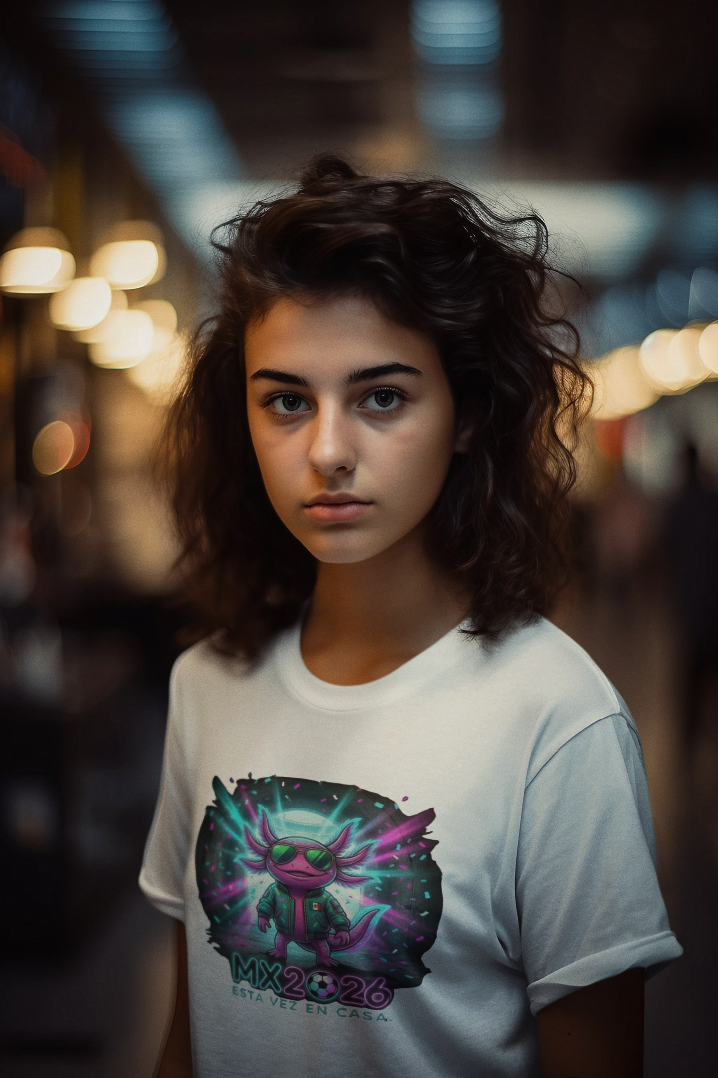 KROMA White Tee — Stadium Axolotl | Cyber-México Streetwear