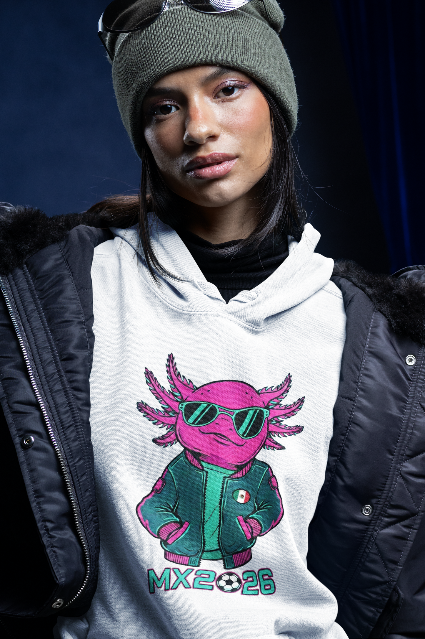 KROMA White Hoodie — Cyber Axolotl | Cyber-México Streetwear