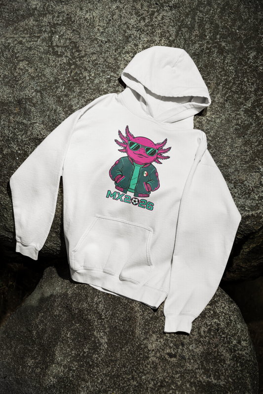 KROMA White Hoodie — Cyber Axolotl | Cyber-México Streetwear
