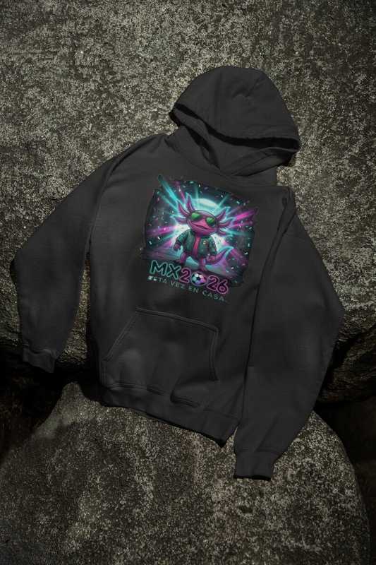 KROMA Black Hoodie — Stadium Axolotl | Cyber-México Streetwear