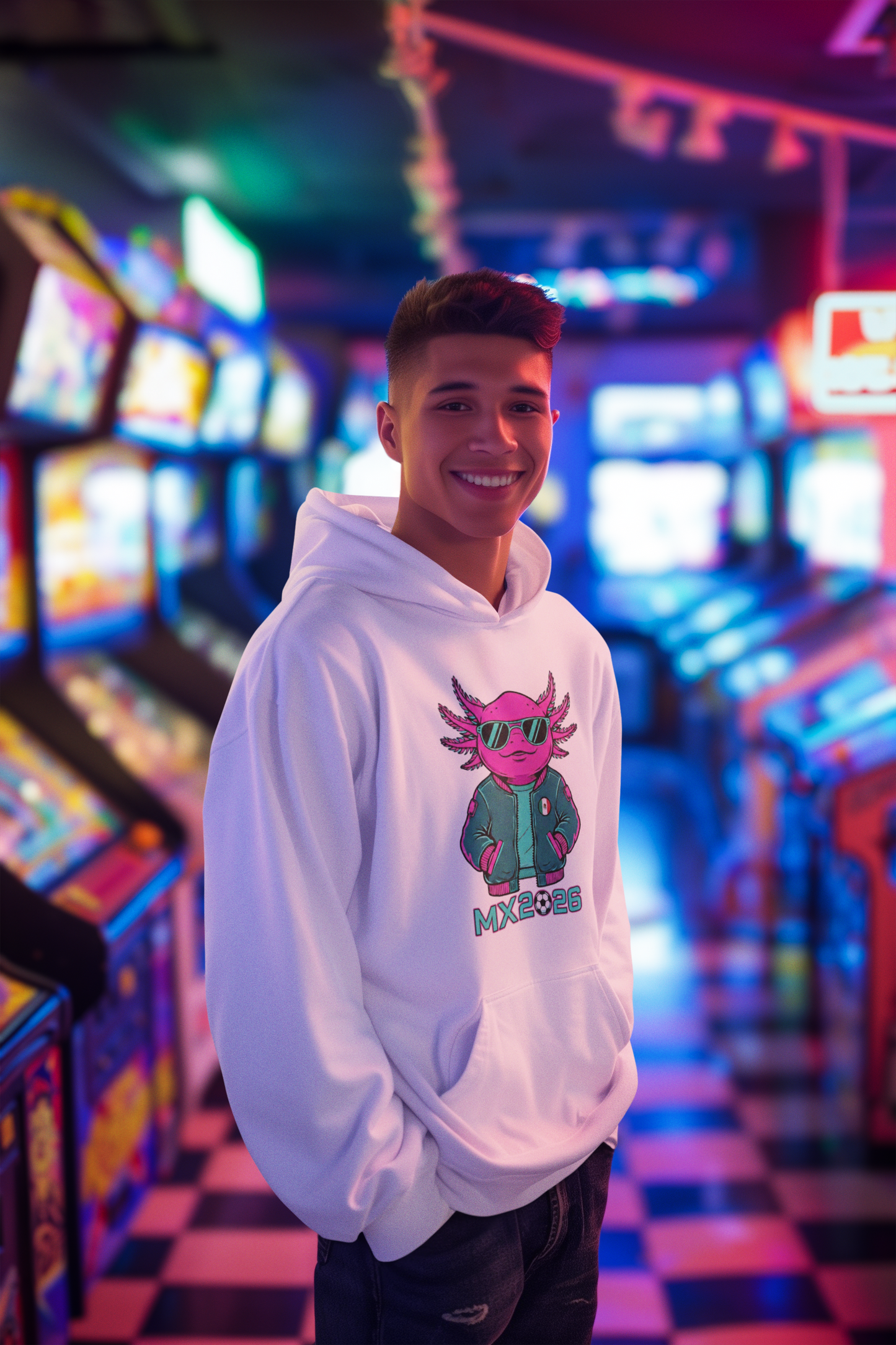KROMA White Hoodie — Cyber Axolotl | Cyber-México Streetwear