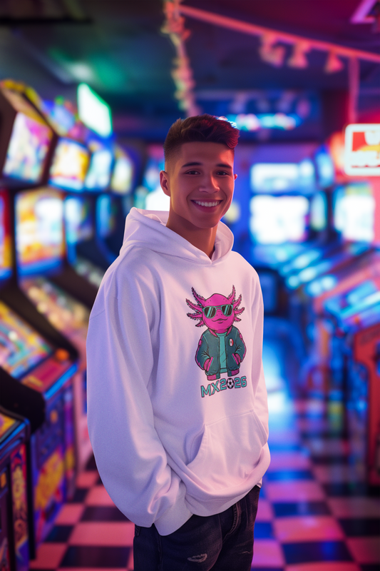 KROMA White Hoodie — Cyber Axolotl | Cyber-México Streetwear