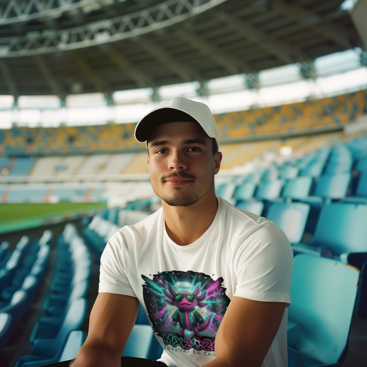 KROMA White Tee — Stadium Axolotl | Cyber-México Streetwear