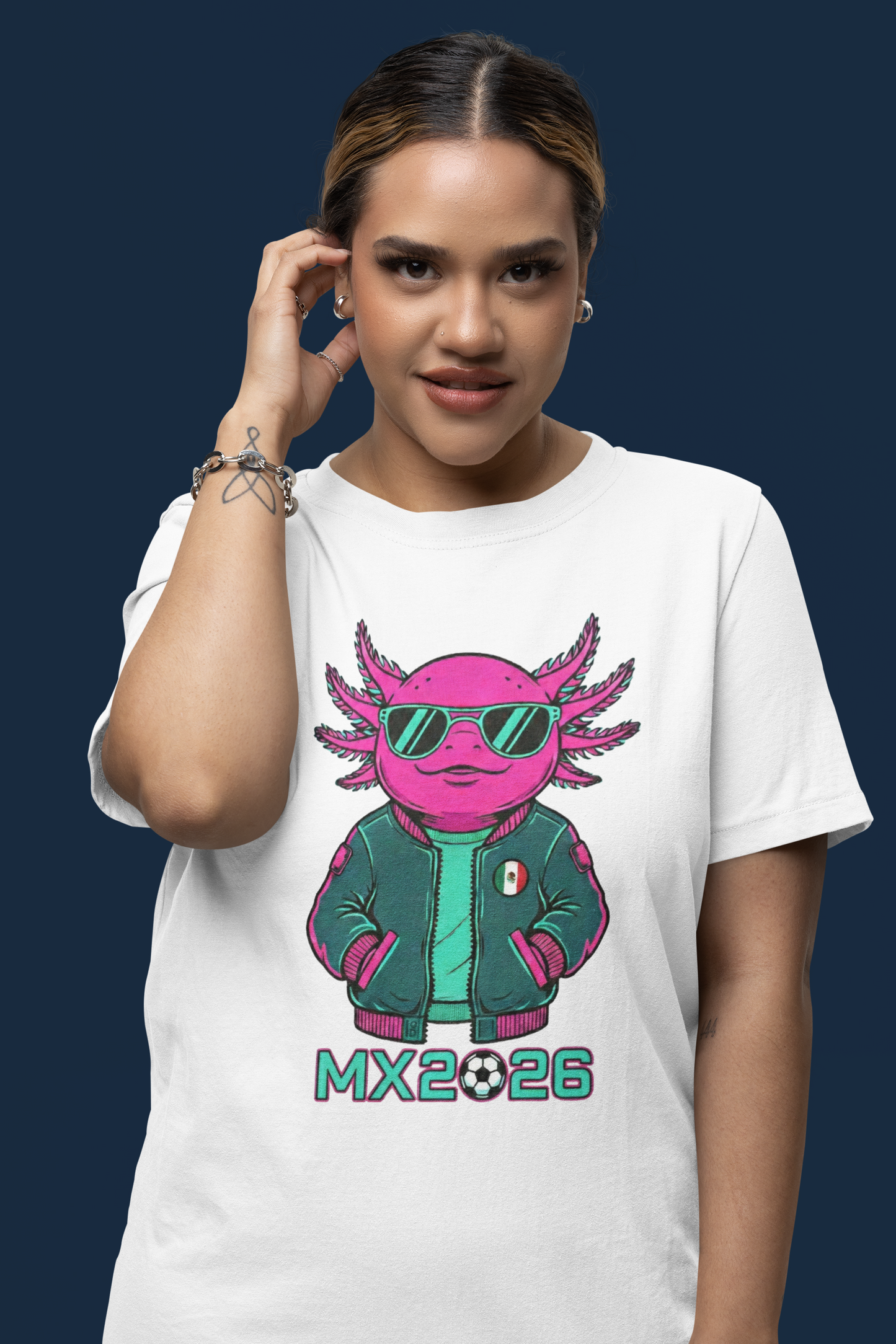 KROMA White Tee — Cyber Axolotl | Cyber-México Streetwear