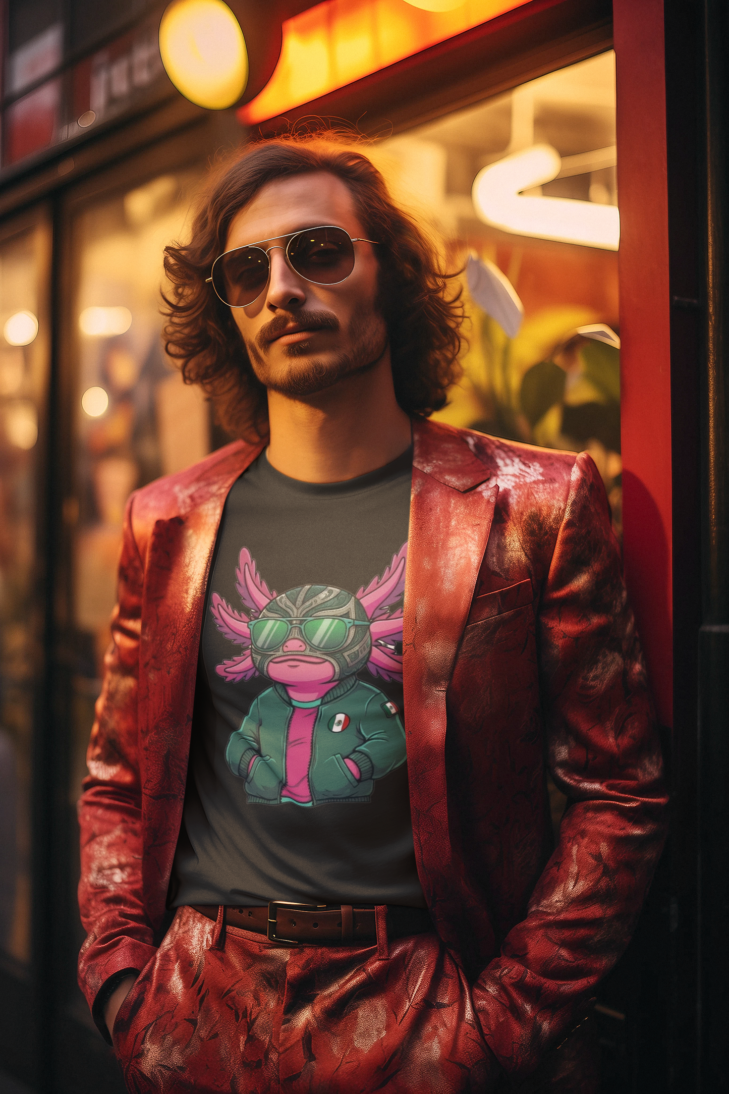 KROMA Black Tee — Luchador Axolotl | Cyber-México Streetwear