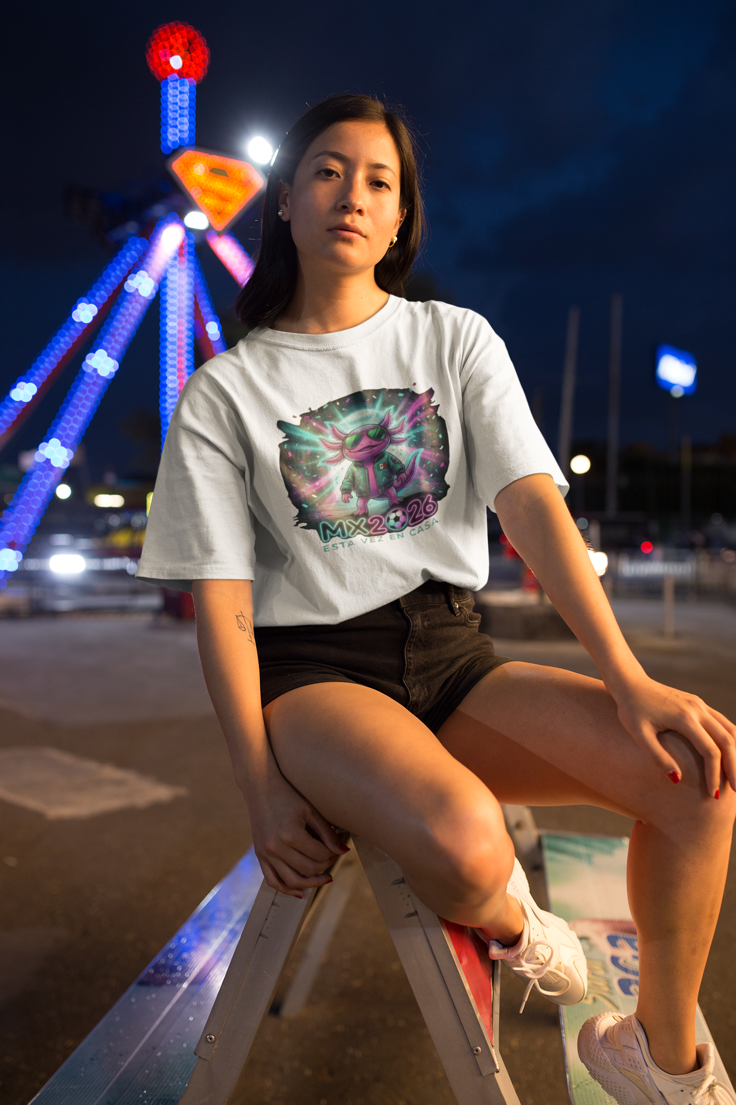 KROMA White Tee — Stadium Axolotl | Cyber-México Streetwear