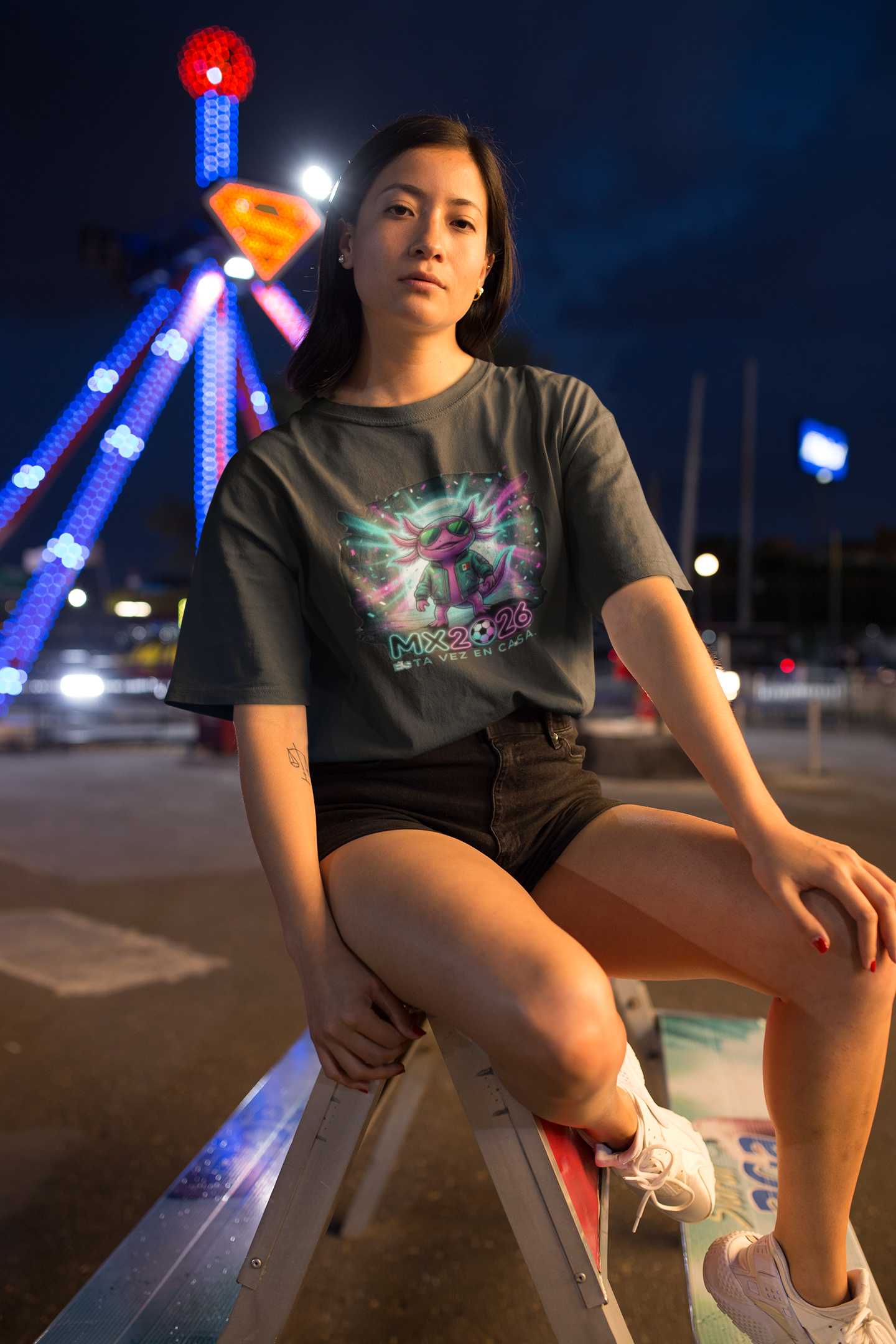 KROMA Black Tee — Stadium Axolotl | Cyber-México Streetwear